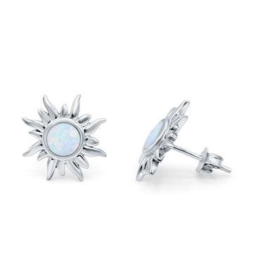 Sun Stud Earrings Lab Created White Opal 925 Sterling Silver (6.26mm)